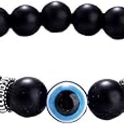 Bracelets for Men and Boys Black Beads Bracelet for Men | Lucky Evil Eye Blue Beaded Charm Stretchable Mens Bracelets | Birthday Gift for Men and Boys Anniversary Gift for Husband-image-79