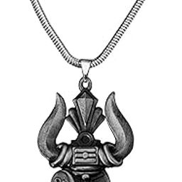 Lord Shiva Om Trishul Damaru Grey Locket with Snake Chain Pendnet for Men and Women-image-47