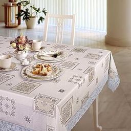 Freelance PVC Vinyl Tuscany Flannel Backing Dining Plastic Table Cover Cloth - Waterproof Protector, 6-8 Seater, Oblong/Oval 60 X 90 inches (with White Border Edge Lace) - Product of Meiwa, Japan-image-52