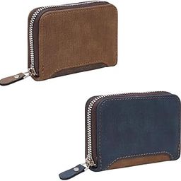PU Leather Card Holder Wallet Combo | 9 Card Slots | 2 Cash Compartments | Zipper Closure –Easy to Carry Card Wallet for Men & Women-(Blue & Tan- Pack of 2)-image-4