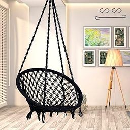 Patiofy Swing for Adults/Jhula for Living Room, Balcony, Home - Cotton Round Hammock Hanging Chair With Hanging Kit (Black), 66 Cm-28