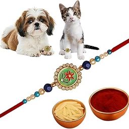 Sage Square Paw Bandhan Rakhi for Dog, Cat & Small Pets | Celebrate Bonds of Love This Raksha Bandhan | Cute Rakhi with Beads, Decorative Threads | Gift for Pet Lovers & Furry Companions (Type 1)-4