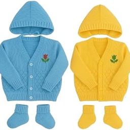 Navy Zone Baby Handmade Woolen Sweater with Cap & Socks for Newborn Baby (Combo of 2)-picture-8