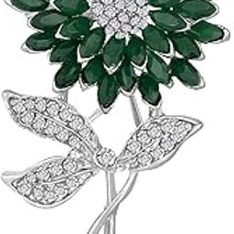 Rhodium Plated Sunflower Brooch/Lapel Pin with Crystals and Artificial Pearls for Women (PABP1101086PR)-12