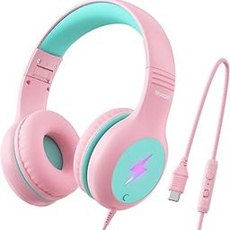 Wuopzf Kids USB C Headphones for School, 2025 Upgrade Safe Listening Wired Over-Ear Headphones with LED Lights, Volume Limiter & Microphone, Foldable Design for iPhone 16, iPad, Tablet Learning-image-96