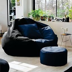 Kitepro 5XL Premium Faux Leather Beans Bean Bag with Footrest and Cushion Adult Size Filled with Beans Bean Bag, for Living Room | Ready to Use (5XL - Navy Blue & Black)-image-41