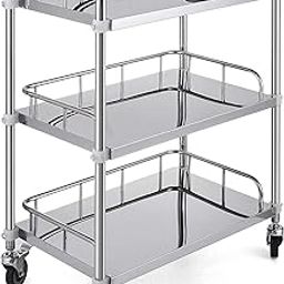 Stainless Steel Laboratory Trolley/Clinic Trolley On Wheels 3 Tier for Beauty Salon Rolling Trolley, Hospital/Dental Clinic Medical Equipment Cart, Universal Brake Wheel - Chrome-image-48