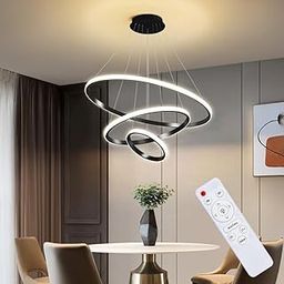 ELEPHANTBOAT® Modern LED Chandelier 55W Three-Ring Geometric Hanging Lamp, Dimmable Pendant Lighting with Remote Control Circular Flush Mount High Ceiling Light for Living Room, Bed Room, Dining Room-picture-2