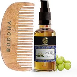 Buddha Natural Grey Beard Oil Serum (25ml, Ayush Certified) with Kacchi Neem Wooden Comb - Restore Natural Black Color and Rediscover Youthful Charm-8