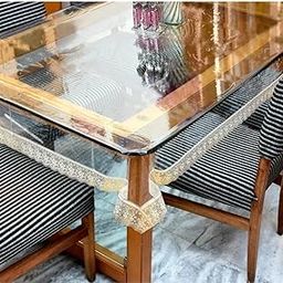 AG CREATION Solid 6 Seater Table Cover (Transparent, Golden, Plastic)-15