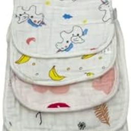 MOMISY Muslin Pure Cotton Cartoon Print 8 Layer Baby Feeding Bibs Set of 5 (Multicolor)-6