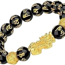 Harness the Power of Prosperity: Feng Shui Black Obsidian Pixiu Bracelet with Double Gold-Plated Pi Yao for Luck & Wealth(black)-picture-24