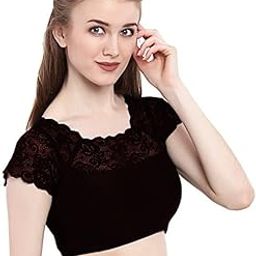 Short Sleeve Round Neck Readymade Lace Net Blouse for Women & Girls-image-77