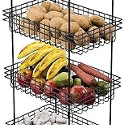 SMARTTEX™ Metal Fruit and Vegetable Storage Stand Rack Multipurpose Baskets Kitchen Trolley Modern Kitchen Storage Rack (Black 4 Layer)-17