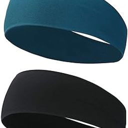 2 Pack Running Headbands for Men Sweatbands Sports Sweat Bands Workout Thin Fitness Gym Yoga Headband Men - Athletic Headbands Men Cycling Sweat Band, (Black Peacock)-image-82