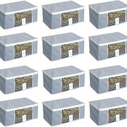 Homestrap set of 12 Foldable Saree Covers/Clothes Storage Bag/Wardrobe Organizer With Transparent Window And Zip For Lehenga, Suit, Dress,& Accessories (Grey)(Featured on Shark Tank), Polypropylene-2