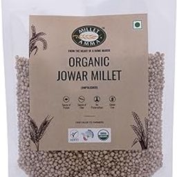 Millet Amma CERTIFIED ORGANIC Jowar Millet - 2 Kg (500g x 4 Packs) | Unpolished Millet Grains | ( Sorghum , Jonna , Jola , Cholam ) | Healthy & High Fiber , Gluten Free | Suitable for Multiple Millet Recipes | 100% Vegan-image-1
