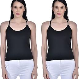 Women's Cotton Sleeveless Scoop Neck Cross Back Spaghetti Pack of 2-image-41