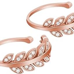 925 Sterling Silver Cubic Zirconia CZ Leaves Rose Gold Plated Adjustable Pair Toe Ring for Women | Stylish Silver Jewellery | Gift for Women | With Certificate and 925 Hallmark-15