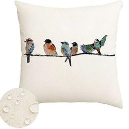 RABUSOFA Outdoor Pillow Covers Waterproof 18x18 Inch,Outdoor Bird Lumbar Throw Pillow Cases Small Decorative Pillows for Couch Patio Furniture Polyester Linen Teal Blue-picture-13