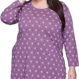 Women's Cotton All Over Printed Plus Size Long line Full Sleeve T-Shirt-image-83