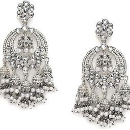 Antique Silver Tone Kundan & Austrian Diamonds Jhumki Drops Earring For Women-ZPFK10164-42