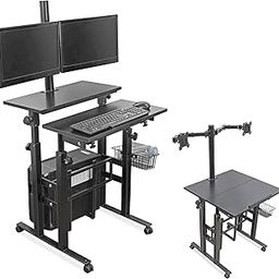 Isomars Computer/Laptop Table with Dual Monitor Mount, Adjustable Height & Angles, Sit Stand Table, Computer Desktop Workstation Useful for Gadgets Like Desktop, Laptop, etc. (Black).-2