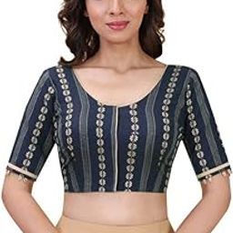 Women Blue Pure Cotton Half Sleeve Blouse(D-005683-N.Blue)-image-88