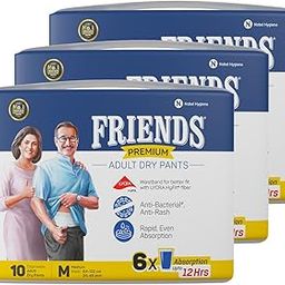 Friends Premium Adult Diapers Pants Style - 30 Count (Medium) with odour lock, Unisex, Leakproof, Elastic Waist and Anti-Bacterial Absorbent Core - Waist Size 25-48 inch; 63.5-122 cm-image-60