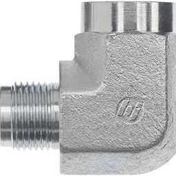 Brennan Industries 2502-08-04-FG Forged Steel 90 Degree Elbow Adapter, 3/4"-16 SAE x 1/4"-18 NPTF Thread, 1/2" Male JIC x 1/2" Female NPTF, 0.875" Flats-image-59