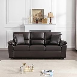 Caradel Anderson 3 Seater Sofa for Living Room Brown | Modern 3 Person Sofas | Premium Leather Sofa Set 3 Seater Couch for Guests Room Festival Gifts | Leatherette Sofa |-image-4
