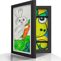 Art Street A4 Kids Art Frames, Front Opening Kids Artwork Frames Changeable Child Artwork Picture Display, Children Storage Frame for Wall, Holds 50pcs Drawings, Craft, Art Project, Schoolwork. (Black, Size 9.2x12.6 inch)-2