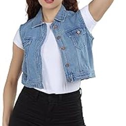 Blue Crop Length Sleeveless Denim jacket-54