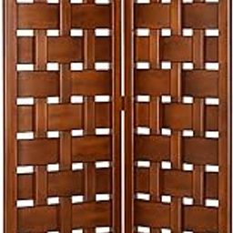 Alif Krafts Wooden Room Divider Partition for Living Room | MDF Decorative Folding Screen | Privacy Room Changing Divider | Design - Woven Frame | Color - Rich Brown (2-Panels)-image-46