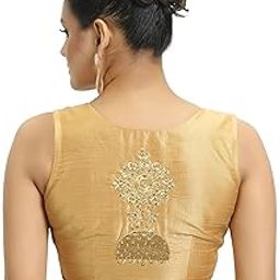 Women's Poly Raw Silk Embroidered Saree Blouse with Jhumkaa Design at the Back-16