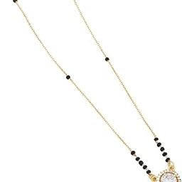 American Diamond Mangalsutra for Women | Short Gold Plated Chain with Black Beads | Perfect for Special Occasions-47
