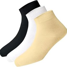 Men and Women Combed Cotton Ankle Length Plain Socks | Pack of 3 Pairs | Black, White and Sandal Color | Free Size-image-0