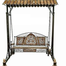 Habiba Arts Store Solid Wood & Iron Swing Jhoola Swing Jhula, Hammock Jhula, Cradle for Living Room Home Garden, Balcony (2 Seater)(Brown,Black)-picture-3