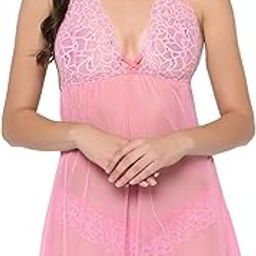 Women's Lace & Polyamide Spandex Mix Floral Mini Babydoll With Panty (XI_G_L-033_BABYPINK_N_BV_Baby Pink_Free Size)-picture-3