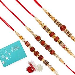 Religious Rudraksha Rakhi Squad With Roli Chaawal Pack-image-0