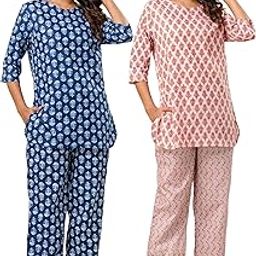 Cotton Printed Night Suit for Women's Shirt and Pyjama Sleep wear Set for Womens and Girls Combo Pack-image-70