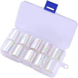 FEELHIGH 10 Rolls White Pearl Color Holographic Nail Art Foil Transfer Roll Set Mix-Pattern Stickers Nails Transfer Decals Wraps Kit(1.0inchs*39.4inchs / 2.5cm*100cm)-40