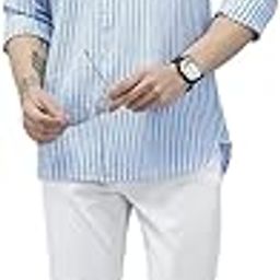Men's LinenBlend Blue Slim Fit Striped Casual Shirt | 3XL |TBH-KAYAN-BL-3XL |-image-3