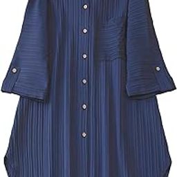 Women's Brown Solid Color Woven Long Sleeve Shirt Dress with Button Cuff, Business Casual (Dress 160)-image-95