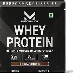 Mission Muscle Whey Protein Sachet (Blend of Concentrate and Whey Protein Isolate), 25g Protein Per 35g Serving, Chocolate Brownie Flavour, Zero Added Sugar, Added Bromelain & Papain-image-64