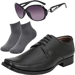 Fashionable l Men Black Lace Formal Shoes with Dark Gray Socks & Women Cheri Black-image-33