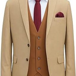 Men's 3-Piece Suit, Beige Cotton Blazer with Brown Waistcoat, Regular Fit, Single Breasted-image-58