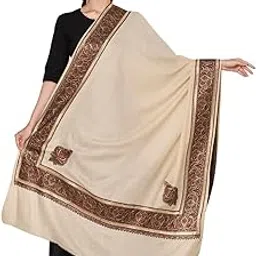 muffly Wool Blend Shawl with Multicolor Embroidered Border | Elegant Festival Wrap | Premium Luxurious Shawls |-picture-12