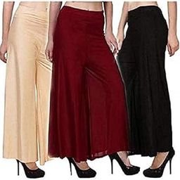 Women's Stretch Fit Palazzo Pants (Pack of 3)-image-83