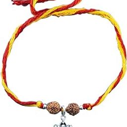 Jewellery 925 Sterling Silver Vishnu Aashirwaad Silver Charm with Rudraksha Moli Bracelet for Men and Women-picture-38